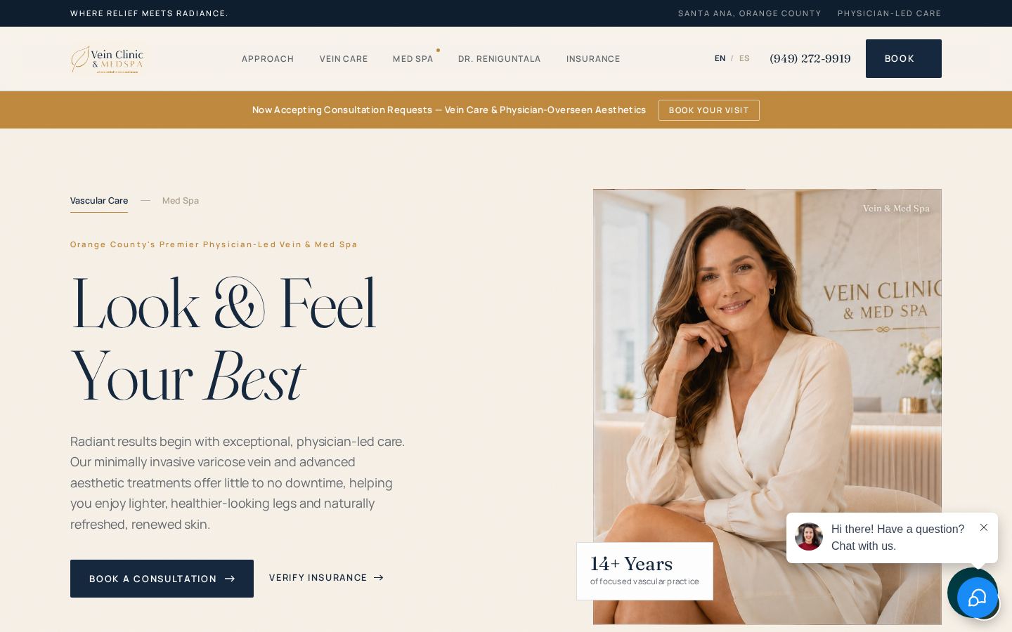 Homepage of the Vein Clinic & Med Spa website