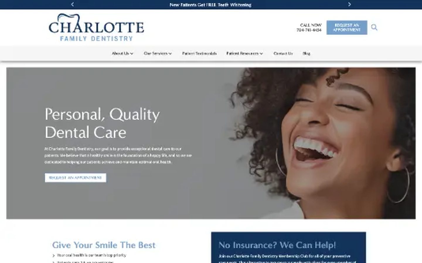 Homepage of the CLT Family Dentistry website