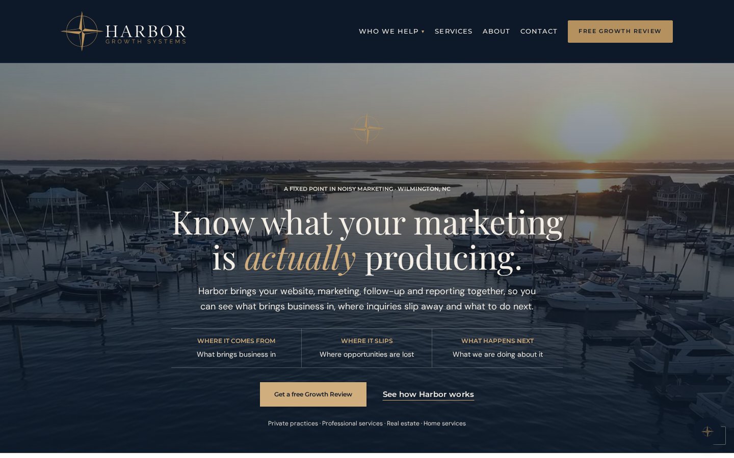 Homepage of the Harbor Growth Systems website