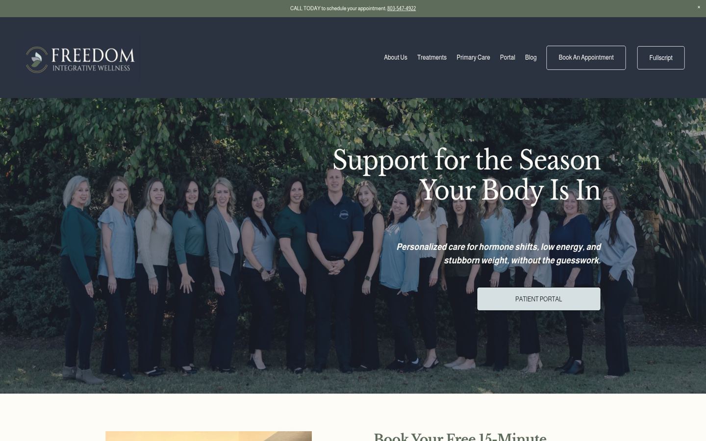 Homepage of the Freedom Integrative Wellness website
