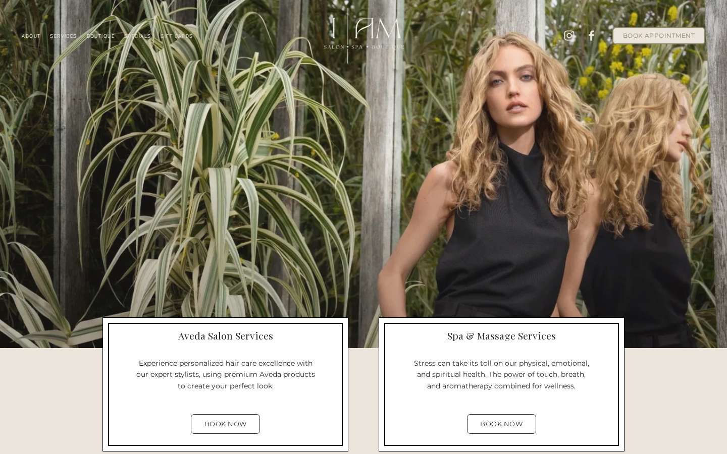 Homepage of the I AM Salon · Spa · Boutique website