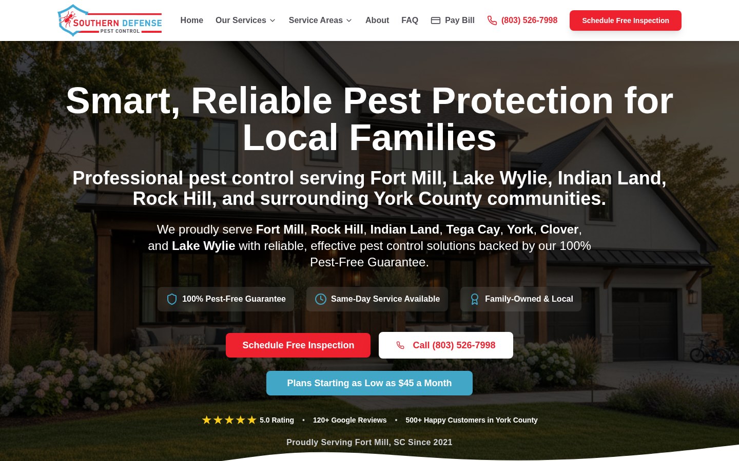 Homepage of the Southern Defense Pest website