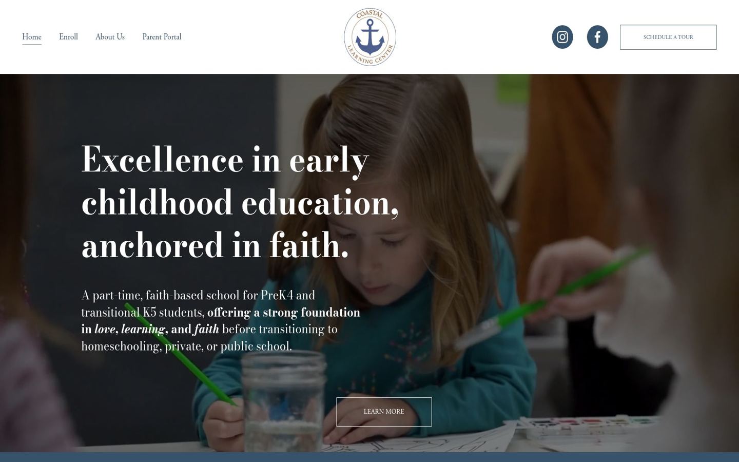 Homepage of the Coastal Learning Center website