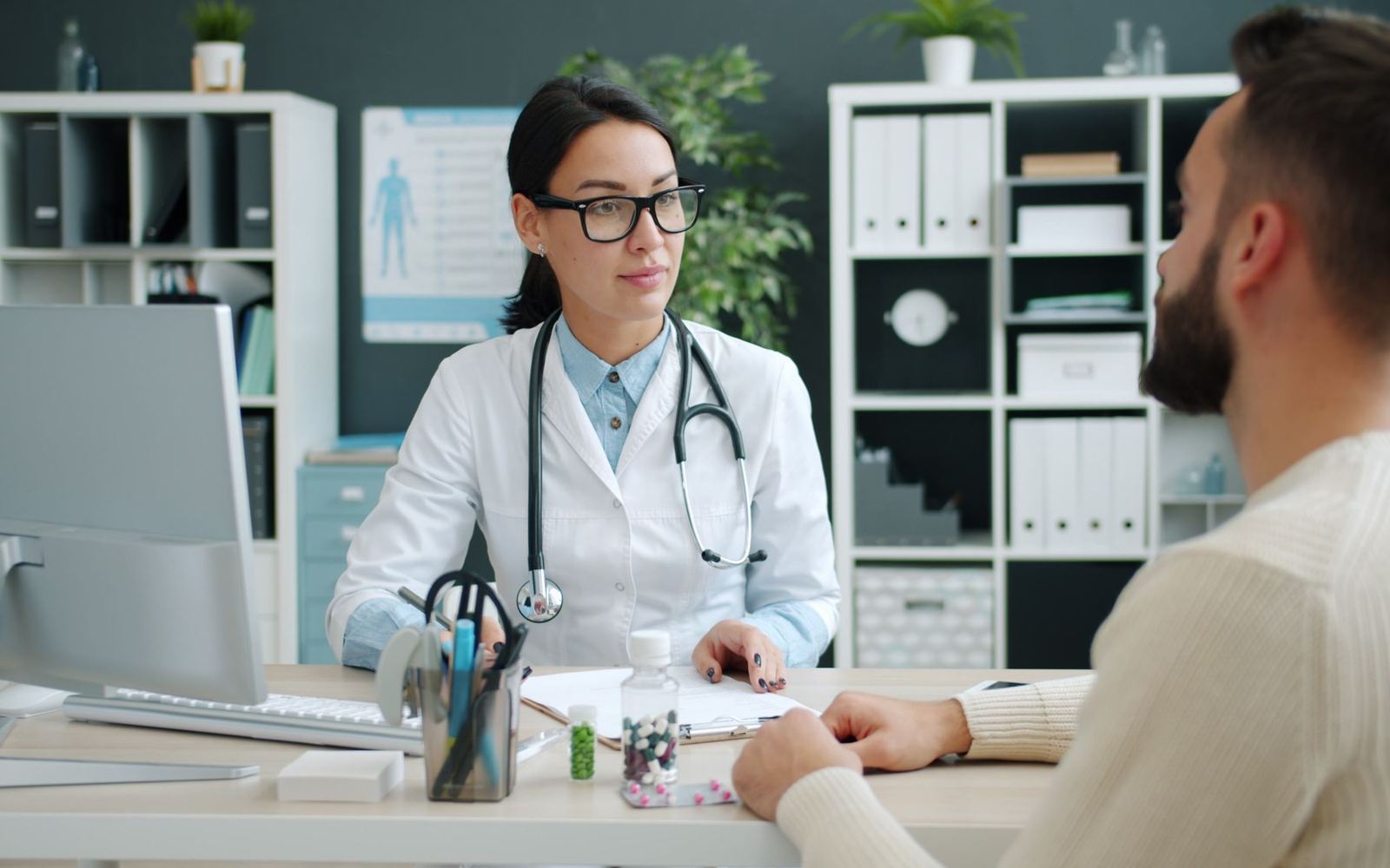 A clinician talking a patient through options