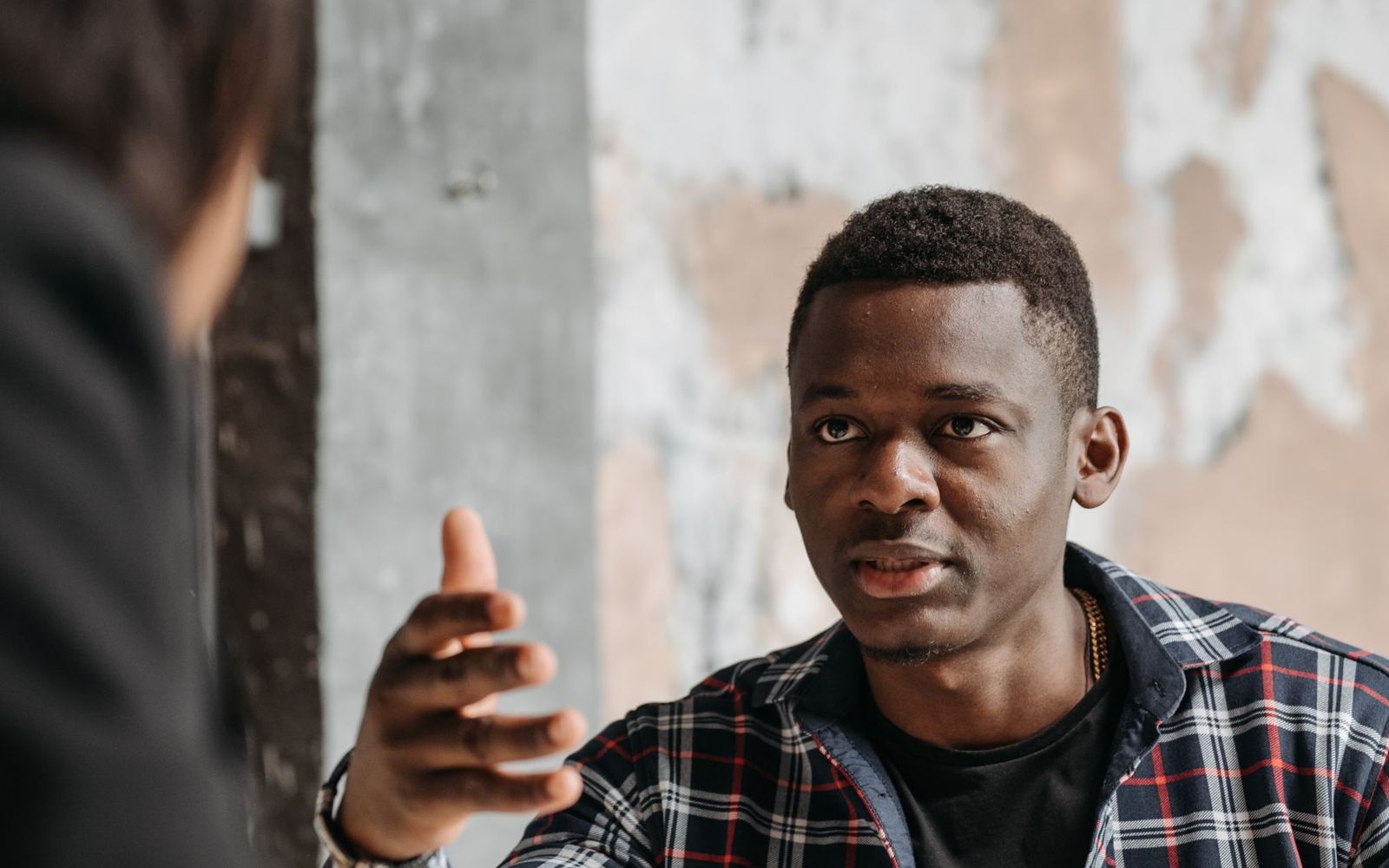 A prospective client talking with a lawyer